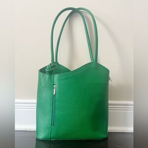 Genuine leather Kelly green convertible shoulder bag backpack